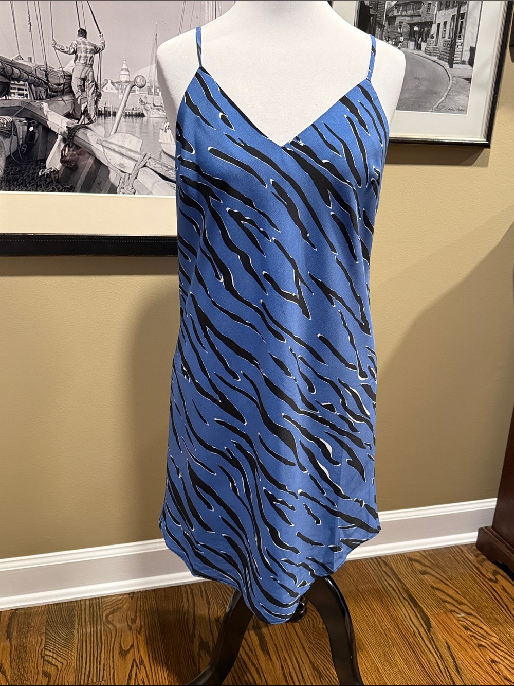 Naked Zebra Blue and Black Zebra-Print Mini Slip Dress